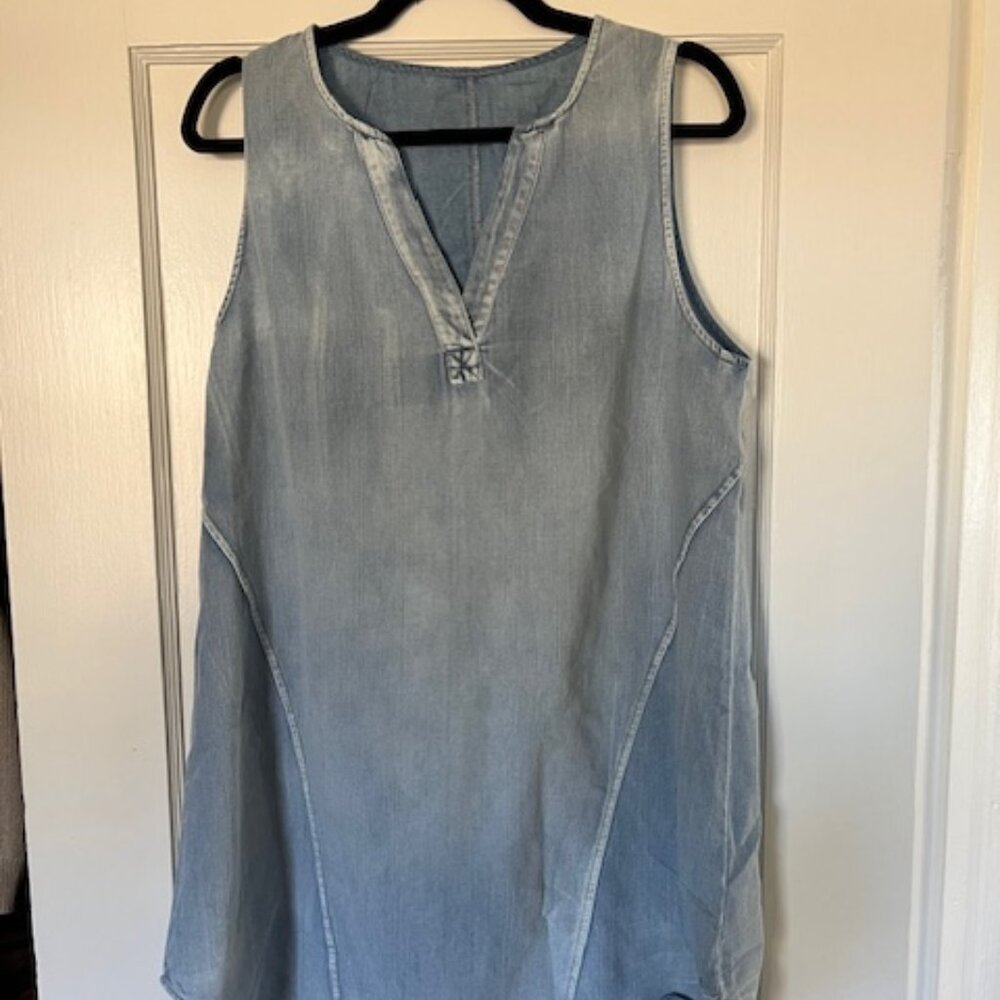 Denim V-Neck Mini Dress Sleeveless Dress